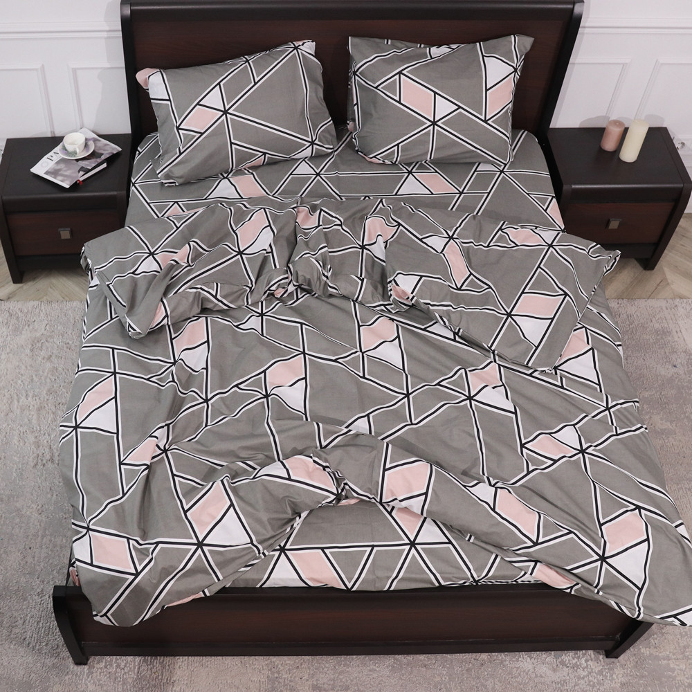 Двоспальний набір із геометричним принтом постільної білизни 180*220 з Бязі Gold сірий бавовняний, Черешенька™