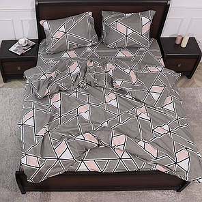 Двоспальний набір із геометричним принтом постільної білизни 180*220 з Бязі Gold сірий бавовняний, Черешенька™, фото 1