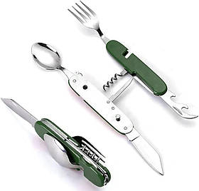 Похідний туристичний набір столових приладів 6в1 Solve мультитул ложка вилка ніж штопор відкривалка KT6010601