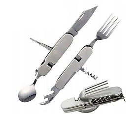 Похідний туристичний набір столових приладів 6в1 Solve мультитул ложка вилка ніж штопор відкривалка KT6010602