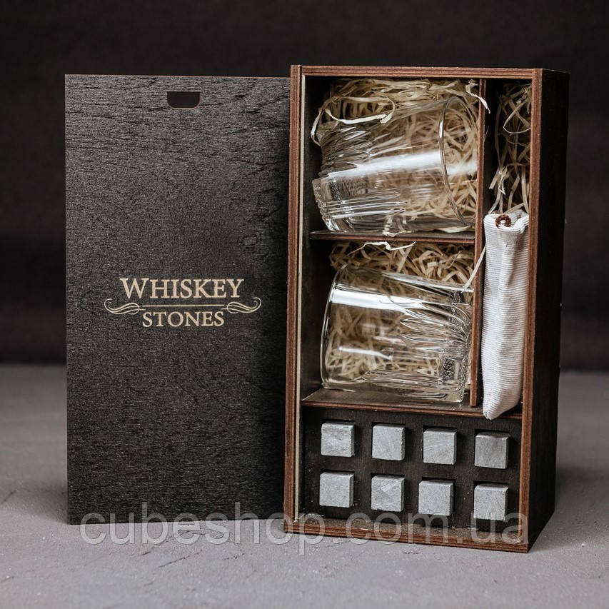 Набір для віскі Selecta №1 (2 склянки, 8 каменів для віскі, щипці)