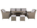 Ротанговий комплект диван+стол+ пуфы+кресла, с подушками, бежево-сірий FONTI, фото 4