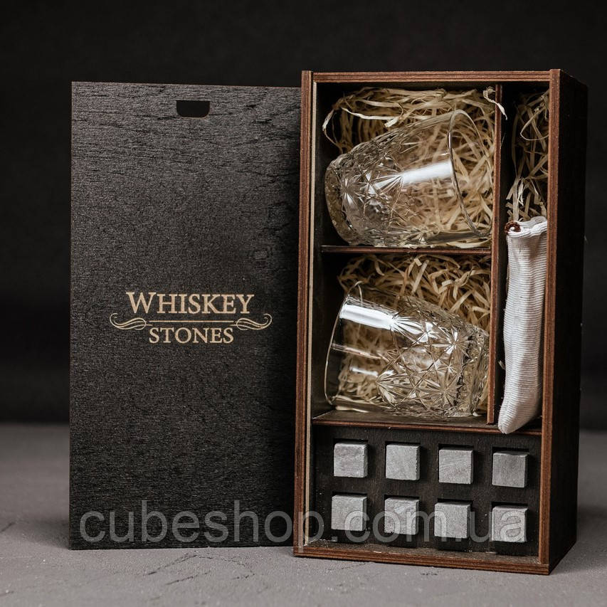 Набір для віскі Dedalo №1 (2 склянки, 8 каменів для віскі, щипці)