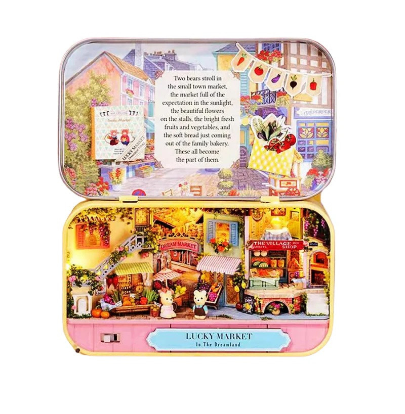 Міні румбокс у металевій скринці Мініатюрний ринок Lucky Market Box Theatre DIY Dollhouse Kit Q-008