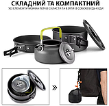 Набір туристичного посуду Solve KT6010401 Котелок сковорода чайник + аксесуари Похідний посуд 6 в 1 solve, фото 4