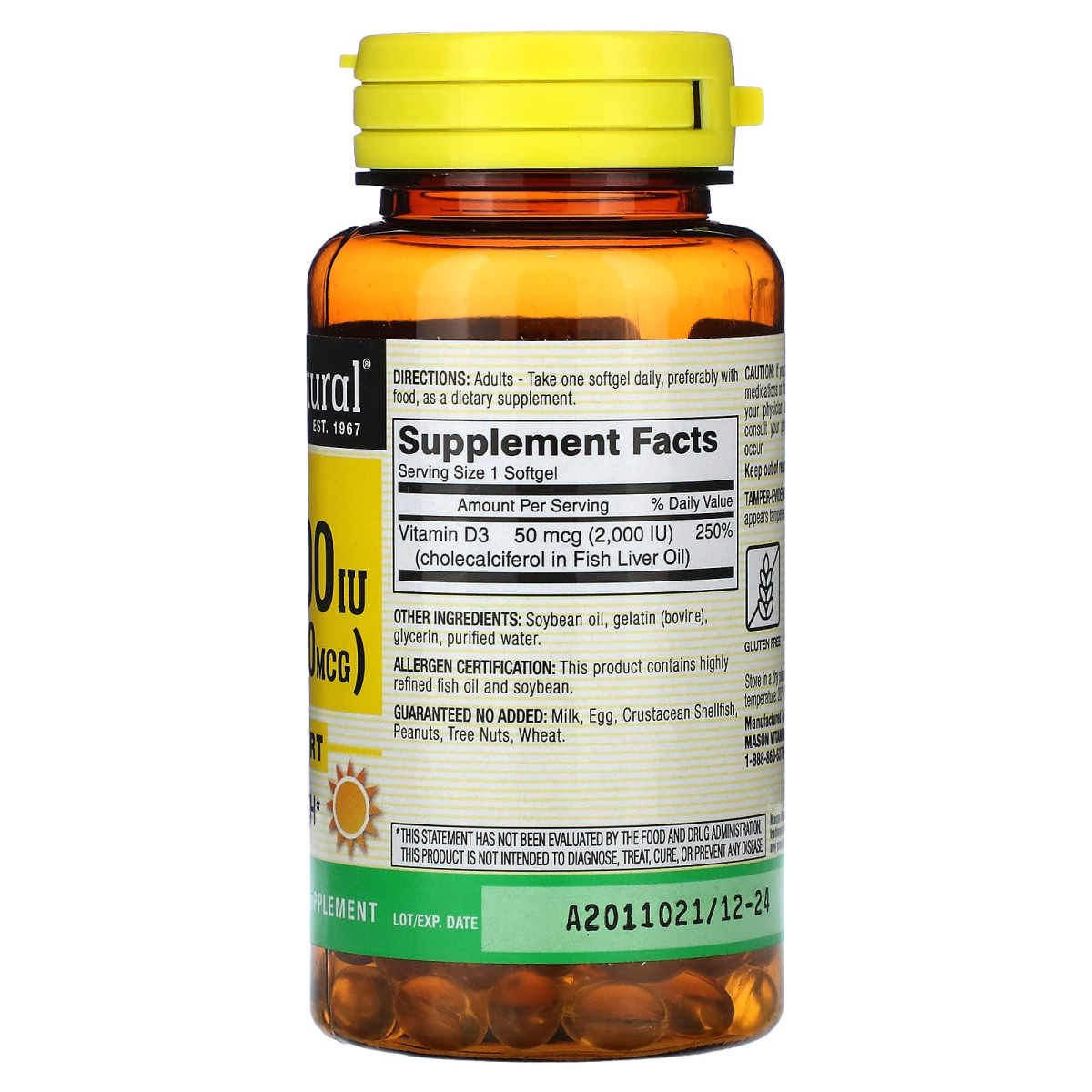 Mason Natural, D3, 50 мкг (2000 МО), 120 капсул