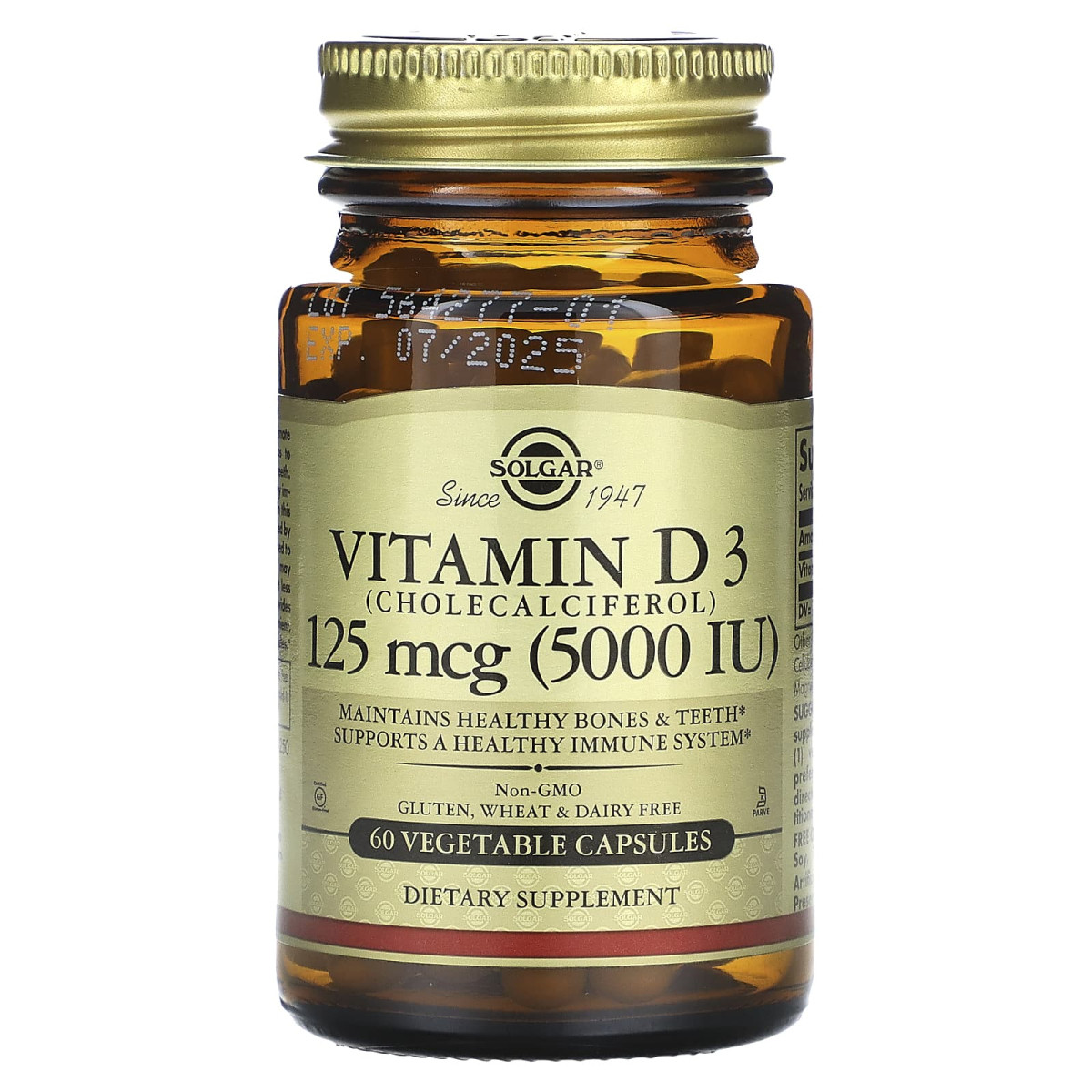 Вітамін Д3 Solgar (Vitamin D3) 125 мкг 5000 МО 60 вегетаріанських капсул