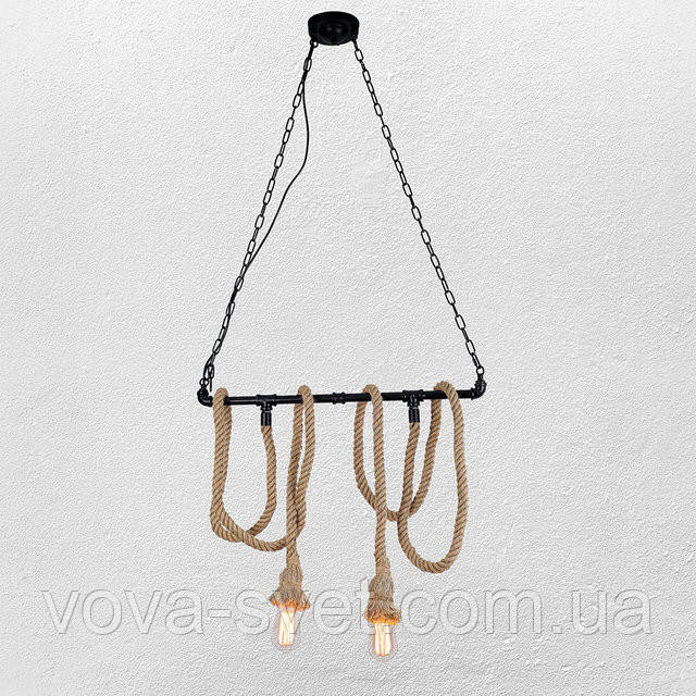 Стельовий підвісний світильник Loft hand-made [ Pipe Jute Lamp -2 ] 