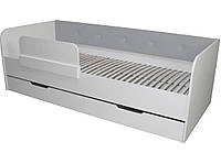 Біле дитяче ліжко Valencia / Валенсія з висувним ящиком і м'якою спинкою сірий велюр ТМ Viorina-Deko