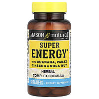 Підтримка енергії з гуараною женьшенем і кольським горіхом Mason Natural (Super Energy with Guarana Panax Ginseng & Kola Nut) 60