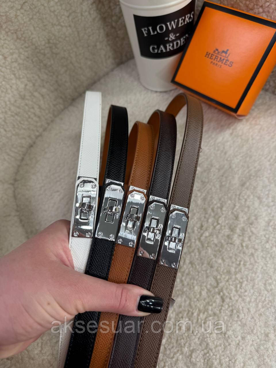 Ремень женский с натуральной кожи ширина 2.0 см. На талию 56 -100 см. Все лого, фото 1