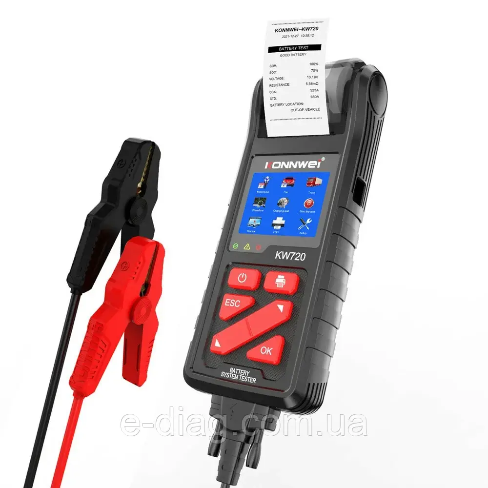 Тестер акумуляторних батарей Konnwei KW720 (6V, 12V, 24V) з принтером