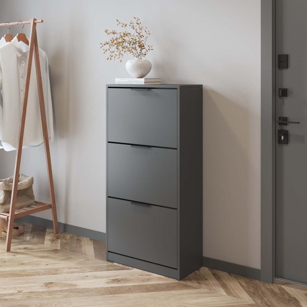 Тумба для взуття колір антрацит на 3 шухляди h119*59*28 см, фото 1