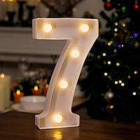 Об'ємна цифра 7 Led декоративна маленька 21 на 13 см білий