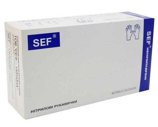 Рукавички нітрилові сині SEF - M (100шт.уп), 10уп/ящ, фото 1