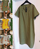 Жіноче плаття з v-вирізом міні льон 40 42 44 46 48 50 52 54 56 58 60 розмір, фото 3