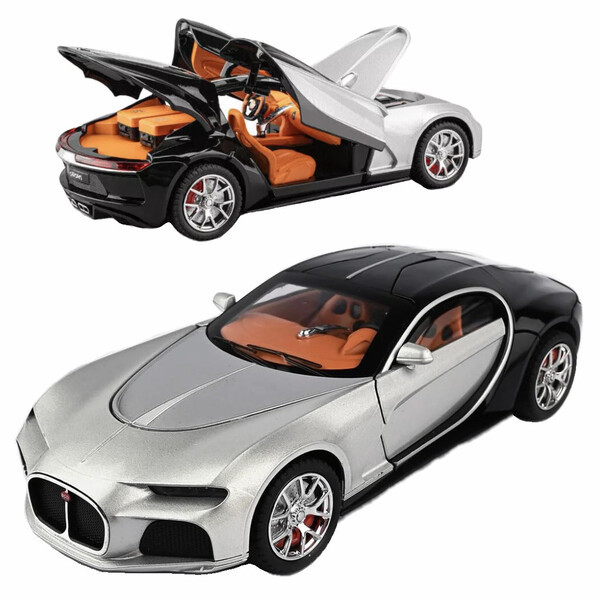 Машинка Bugatti Atlantic іграшка моделька металева з парогенератором димом 20 см Чорно-сірий (60746)