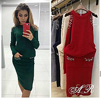 Жіночий спідничний костюм з перлами 40 42 44 46 48 50 52 54 56 58 60 розмір