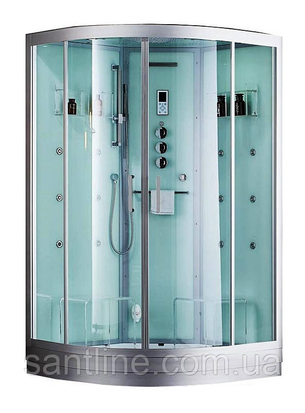 Гідромасажний паровий бокс 115х115х223 см GOLSTON G-U696 S напівкруглий низький піддон прозоре скло 6 мм, фото 1