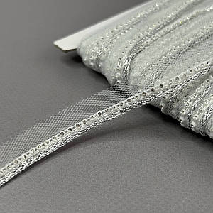 Стразовий кант 5 мм на фатині 13 мм - білий