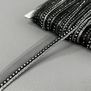 Стразовий кант 5 мм на фатині 15 мм - чорний