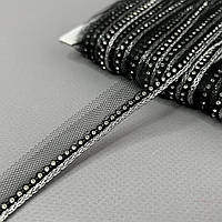 Стразовий кант 5 мм на фатині 15 мм - чорний