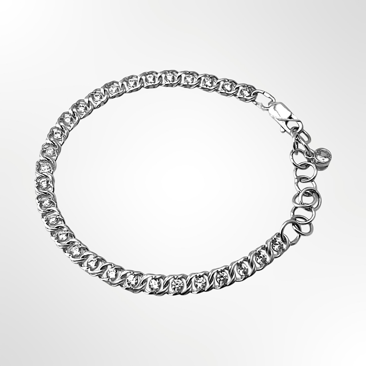 Срібний браслет Бісмарк з білими фіанітами, 925 проба, 5 мм, 17-21 см, фото 1