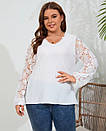 Блузка біла з мереживними рукавами великий розмір, фото 2