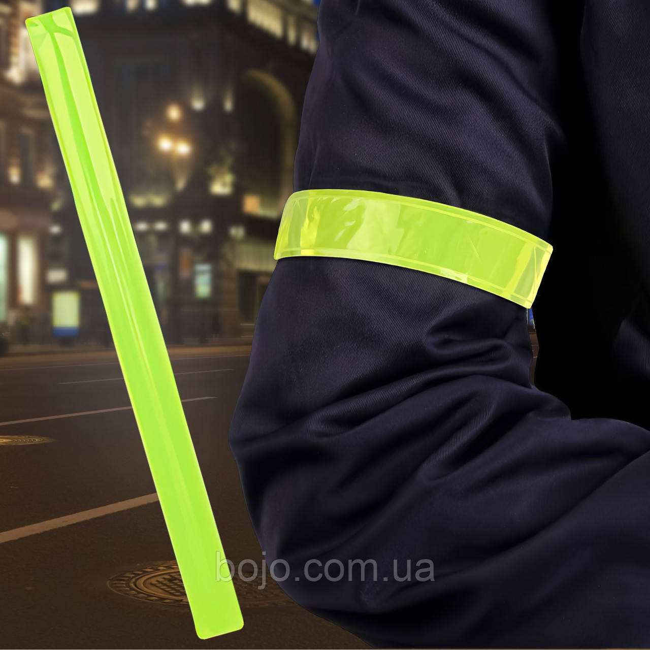 Світловідбивний браслет флікер на ліпучці 30см Салатовий (JS)