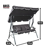 Гойдалка садова тримісна 170x110x153 см Bass Polska BH 10030 з підстаканниками та подушками, колір антрацит, фото 2
