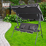 Гойдалка садова тримісна 170x110x153 см Bass Polska BH 10030 з підстаканниками та подушками, колір антрацит, фото 8