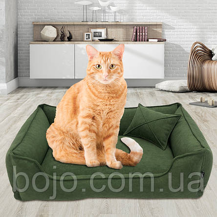 Лежак для собак та котів Mamo Pets Premium c ручкою для перенесення, подушечкою та знімним чохлом S 60x45 (50x35), Зелений, фото 1