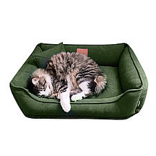 Лежак для собак та котів Mamo Pets Premium c ручкою для перенесення, подушечкою та знімним чохлом XS 50x40 (40x30), Зелений, фото 4