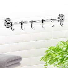 Тримач для рушників та халатів у формі планки з 6-ма пересувними гачками, Хром (DRK)