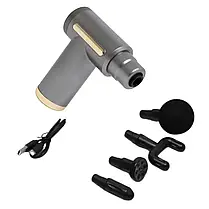 Масажер м'язовий ручний Massage Gun Акумуляторний перкусійний Масажний 4 насадки для рук ніг шиї, фото 6