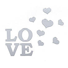 Дзеркальний декор акриловий самоклеючий Love срібло,11шт (D) SW-00002495