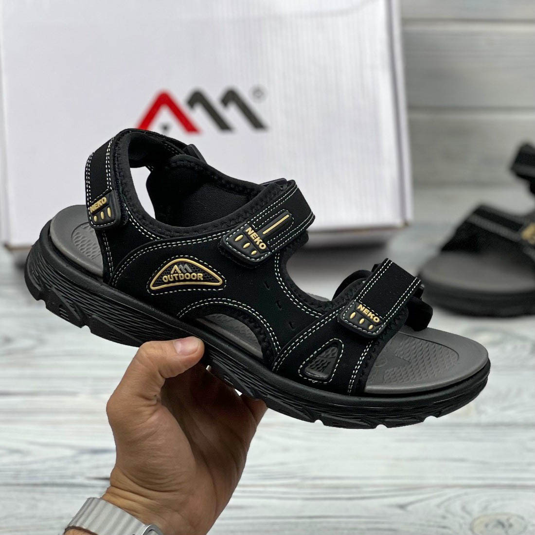 Сандалі шкіряні чоловічі, відкриті літні босоніжки, повсякденне взуття зручне чоловіче, польша, фото 1