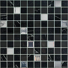 Самоклеюча поліуретанова плитка чорно-біла мозаїка 305х305х1мм (D) SW-00001149