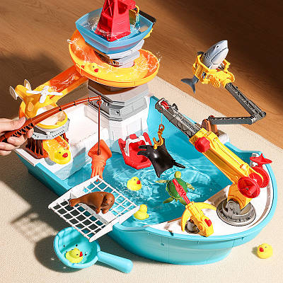Магнітна риболовля корабель Розвиваюча гра ловля рибок вудочки кран Ігровий набір катер Полювання на акул зі шлюпкою