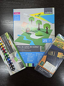 Комплект фарб, папір кольоровий, пензли