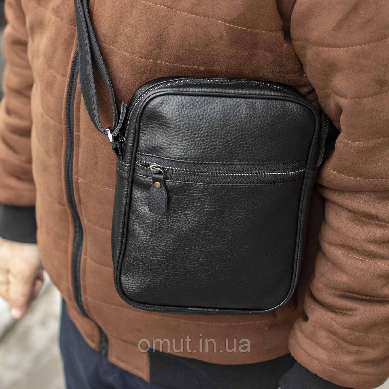 Чоловіча сумка месенджер через плече чорна барсетка з екошкіри Modern Black Stra, фото 1