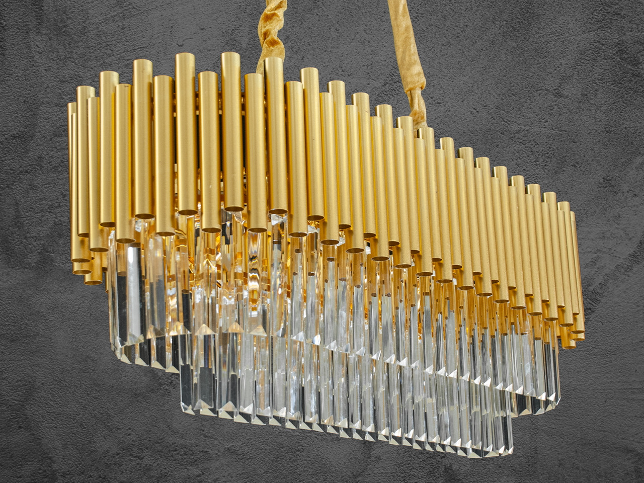 Кришталева люстра овальної форми для вітальні, золото 1009-800X300G-LS