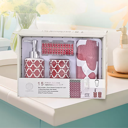 Набір аксесуарів для ванної кімнати та душу і комплект у ванну: шторка, стакан для щіток, дозатор для мила, фото 1