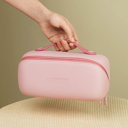 Косметичка силіконова, дорожня Fungoofun для аксесуарів у ванну і душ, водонепроникна на блискавці, рожева, фото 1