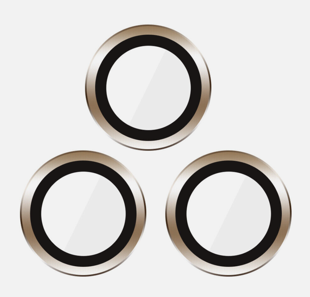 Скло камери Apple iPhone 14 Pro, iPhone 14 Pro Max, оригінал Китай із золотистим кільцем — 3 шт.