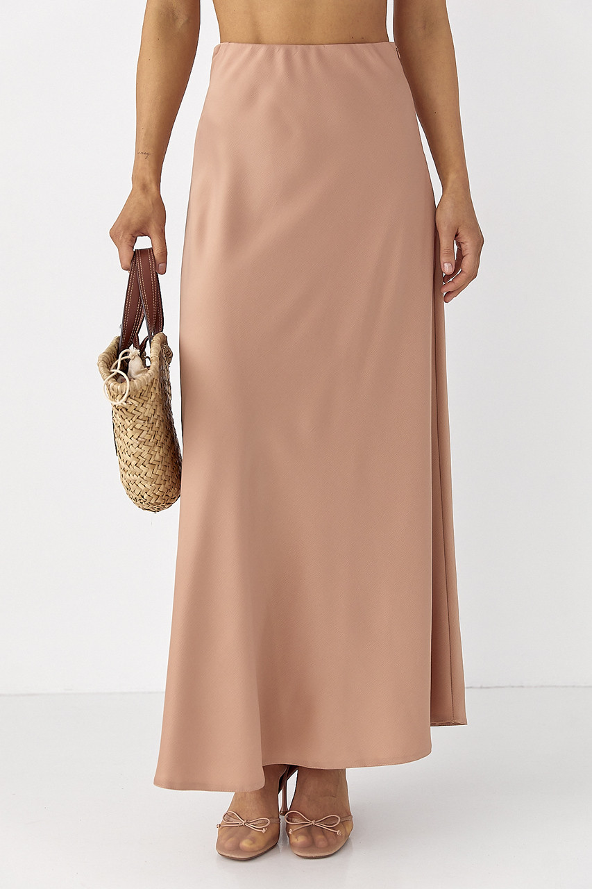 Атласна довга однотонна спідниця — кавовий колір, L (є розміри), фото 1
