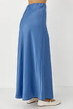 Атласна довга однотонна спідниця — синій колір, M (є розміри), фото 2