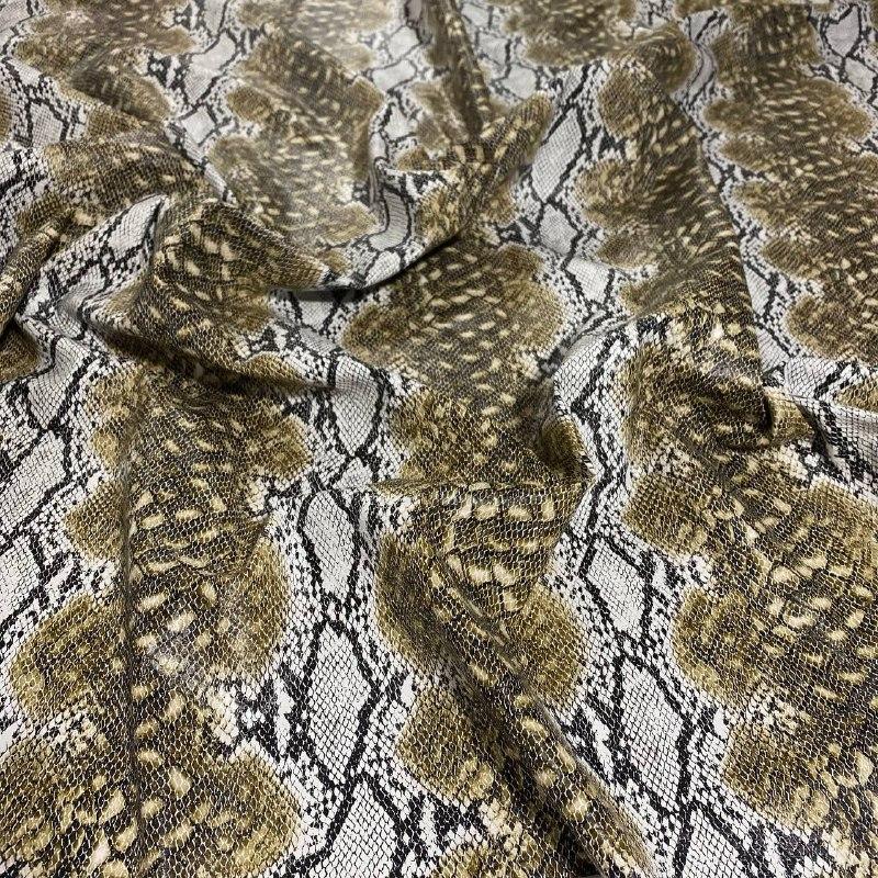 Кожзам Стрейч на трикотажі тиснений принт змії Оливковий, фото 1