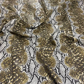 Кожзам Стрейч на трикотажі тиснений принт змії Оливковий