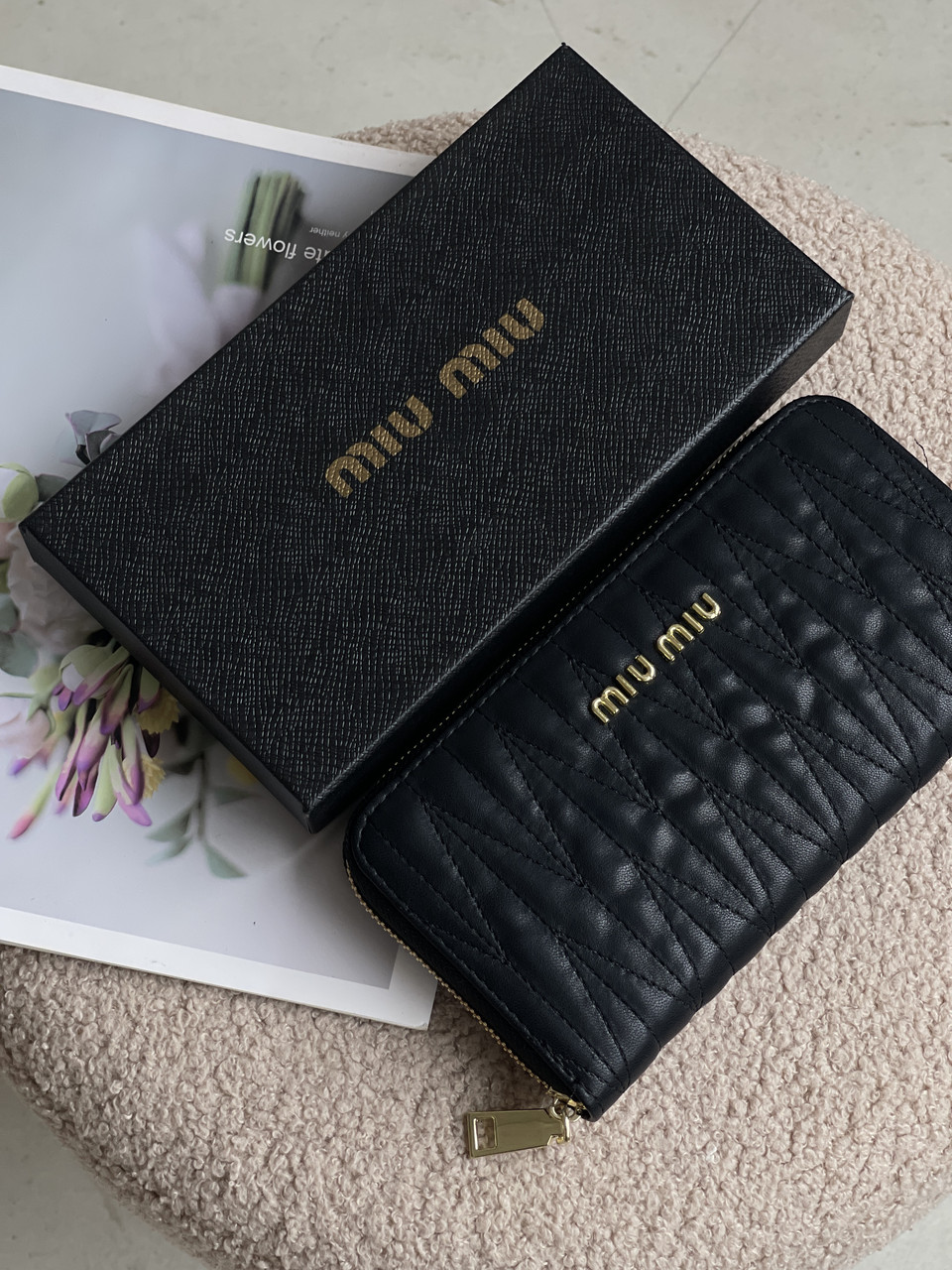 Гаманець жіночий Miu Miu чорний стьобаний великий Міу Міу